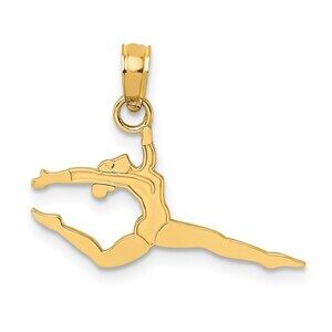 14k Yellow Gold Sports Theme Solid Polished Gymnast Necklace Charm Pendant